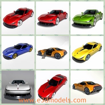 3d model the sports car in different colors - This is a 3d model of the sports car in different colors,which includes the modern and special materials.