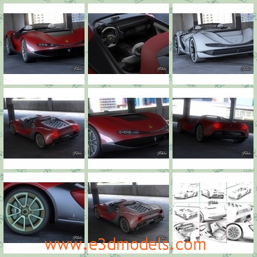 3d model the sports car in red - This is a 3d model of the sports car in red,which is cool and great.The model is a concept car,a heartfelt tribute to the memory of Sergio Pininfarina, who died July 3, 2012, at the age of 85 years.