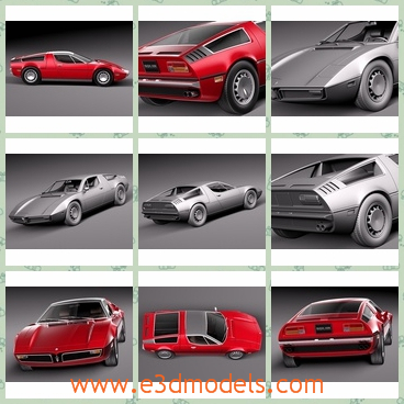 3d model the sports car in red - This is a 3d model of the sports car in red,which is the outdated style and it was made in 1971 in Italy.