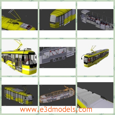 3d model the streetcar in yellow - This is a 3d model of the streetcar in yellow,which is spacious and popular in the world.The tram is safe and steady.