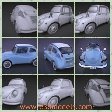 3d model the subaru - This is a 3d model of the Subaru,which  was the first automobile mass-produced by Fuji Heavy Industries' Subaru division. 392,000 units were produced in Japan from March 3, 1958 to 1971.