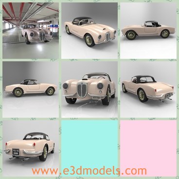 3d model the supercar - This is a 3d model of the supercar,which is called as the Lancia Aurelia and is  considered by many to be the first true Gran Turismo automobile. Designed by Vittorio Jano, the Aurelia was launched in 1950 and production lasted through the summer of 1958.