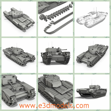 3d model the tank - This is a 3d model the tank,which is related to England. The first Churchill model, the Mark I, was ready by June 1941 and entered large-scale production soon afterward.