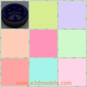3d model the tire of the car - This is a 3d model of the tire of a car,which is new and modern.The blue rim of the wheel is charming and attractive.The model is so popular for many cars.