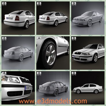 3d model the touring car of Skoda - This is a 3d model of the touring car of Skoda,which is made with four doors in 2000.The model is famous and popular in the world.