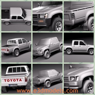 3d model the toyota truck - This is a 3dmodel of the Toyota truck,which is the popular Japan car made from 1989 to 1997.The  car can hold four people altogether.