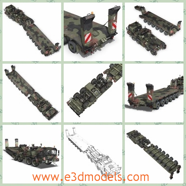 3d model the tractor with trailer - This is a 3d model of the tractor with trailer,which is large and heavy.The modelis used in the military of Germany.