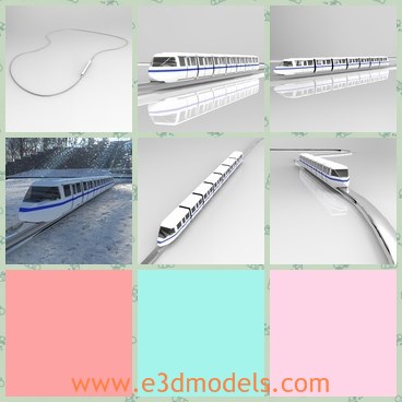 3d model the train - This is a 3d model of the train,which is modern and white and charming.A monorail is a rail-based transportation system based on a single rail, which acts as its sole support and its guideway.