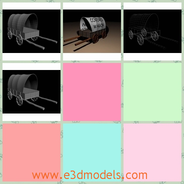 3d model the wagon cart with the handles - This is a 3d model of a covered wagon which was used in ancient times.The model has a roof on the top and the handle is convenient to use.