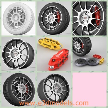 3d model the wheel - This is a 3d model of the wheel,which is new and black.The model is alloyed and can be equiped in any types of cars.