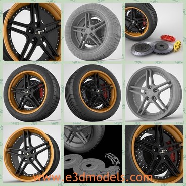 3d model the wheel - This is a 3d model of the wheel,which is made with the shining and high quality rim around.THe model is mystic and fine to use.