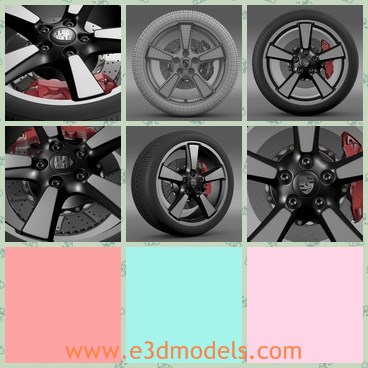 3d model the wheel and the tire - THis is a 3d model of the wheel and the tire of the Porsche car,which is a famous brand in the world.The quality of the car is excellent.