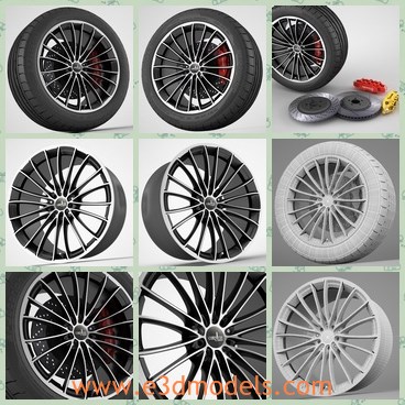 3d model the wheel for cars - This is a 3d model of the wheel for cars,which is modern and made with high quality.The tire of the wheel is flexible and can be turned off.