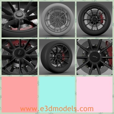 3d model the wheel of Porsche car - This is a 3d model of the  Porsche 911 GT3 2014 wheel.The model is created in real units of measurement.The earliest model is made in Autodesc Maya 2012.