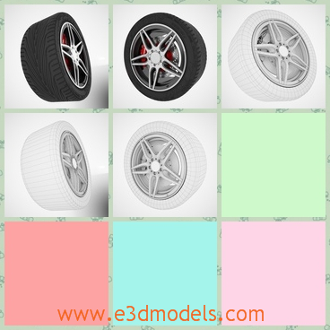 3d model the wheel of the sports car - This is a 3d model of the wheel of sports car,which is black and stable.The tire is round and flexible.