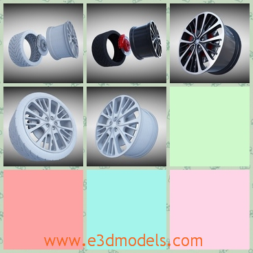 3d model the wheel on the tire - This is a 3d model of the wheel on the tire,which was made with high quality and the model is common in the car.