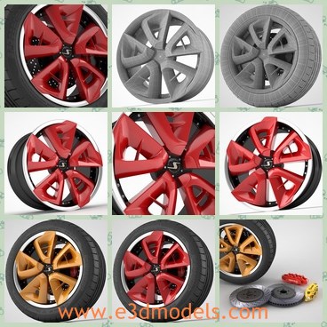 3d  model the wheel with red rim - This is a 3d model of the wheel with red rim,which is new and modern.The model is made with high quality.