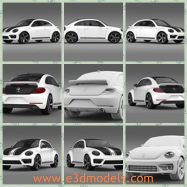 3d model the white beetle car - This is a 3d model of the white beetle car,which is a compact car manufactured and marketed by Volkswagen introduced in 2011 for the 2012 model year, as the successor to the New Beetle.
