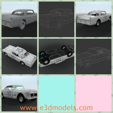 3d model the white car - This is a 3d model of the white car,which is the racing car popular in 1950s.The car  is the car and four wheels, no moving parts. Has a basic low poly detail interior and underside.