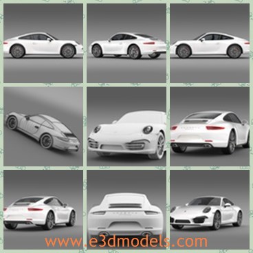 3d model the white car of Porsche - THis is a 3d model of the white car of Porsche,which is modern and famous in the world.The Porsche 911 pronounced Nine Eleven or German: Neunelfer is the flagship of the current line up of Porsche.