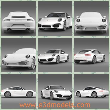 3d model the white car of Porsche - This is a 3d model of the white car of Porsche,which is modern and made with high quality.It is a two-door grand tourer made by Porsche AG of Stuttgart, Germany. It has a distinctive design, rear-engined and with independent rear suspension.