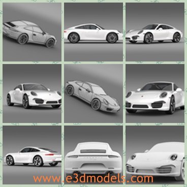 3d model the white car of porsche - This is a 3d model of the white car of Porsche,which is a famous sports car made in 2013. It has a distinctive design, rear-engined and with independent rear suspension, an evolution of the swing axle on the Porsche 356.