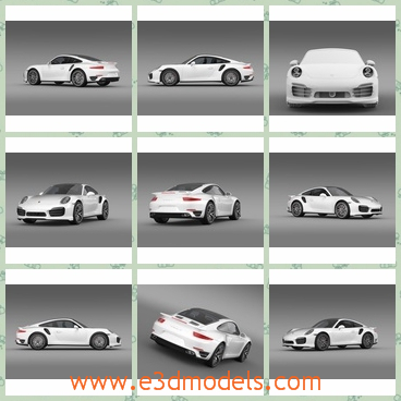 3d model the white car of Porsche - This is a 3d model of the white car of Porsche,which is made in high quality.The model has a distinctive design, rear-engined and with independent rear suspension.