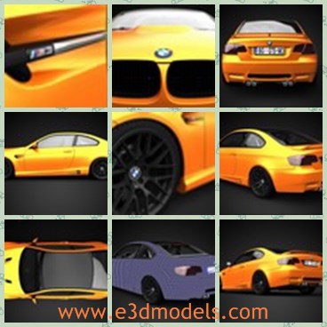 3d model the yellow BMW - This is a 3d model of the yellow BMW,which  is a high quality 3D model of 2010 BMW M3 GTS.