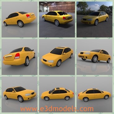3d model the yellow car made in 2001 - This is a 3d model of the yellow car made in 2001,which is a compact car produced by the South Korean manufacturer Hyundai, from 1990 to present, now in its fifth generation.