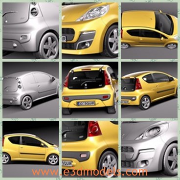 3d model the yellow car made in 2013 - This is a 3d model of the yellow car made in 2013,which is created with three doors.The model is famous in France and compact.