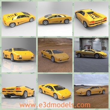 3d model the yellow car of Lamborghini - This is a 3 model of the yellow car of Lamborghini,which is fast and a high-performance supercar built by Italian automaker Lamborghini between 1990 and 2001.