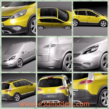 3d model the yellow french car - This is a 3d model of the yellow French car,which is modern and made with good quality.The car is the famous brand in the world.