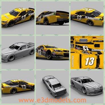 3d model the yellow racing car - This is a 3d model of the yellow racing car,which has the low body.The car is fat and safe.