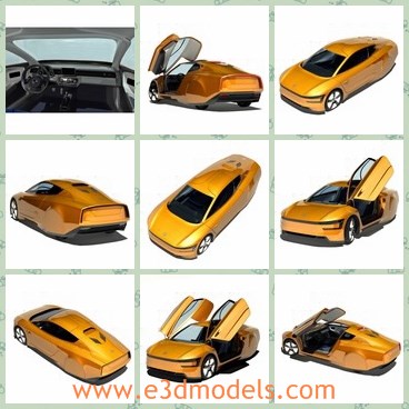 3d model the yellow sports car - This is a 3d model of the yellow sports car,which is the product of a new concept.The car is modern and popular,for its modern design on top.