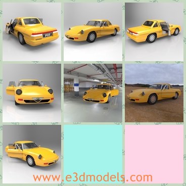3d model the yellow sports car - This is a 3d model about the yellow sports car,which  is a roadster produced by the Italian manufacturer Alfa Romeo from 1966 to 1993.