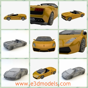 3d model yellow car - This is a 3d model of the yellow car,which is special and charming and fast.The model is convertible and wheels are rigging for traffic.
