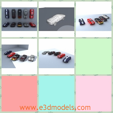 3d models of mustang cars - Here are some 3d models about many mustang cars. These cars are arranged in a line and they have different colors.