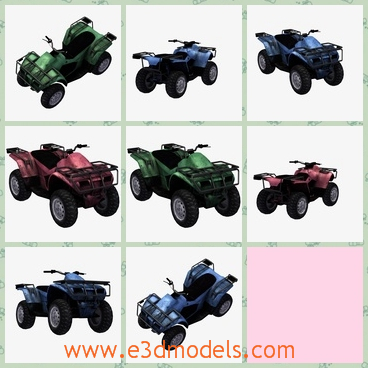 3d models of Quas bikes - These are 3d models of Quad bikes which come with three diffuse maps and they are red, green and blue plus normal and specular maps.