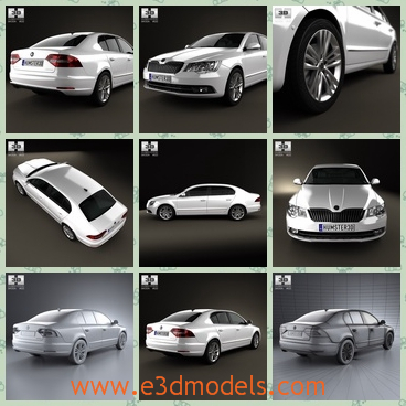3d models of Skoda superb car - These 3d models are about a Skoda car whose surface is smooth and white. This car is vey long and has a liftback.