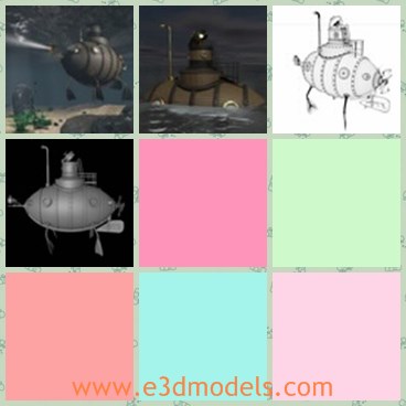 3d model the antique submarine - This is a 3d model of the antique submarine,which is detailed and abandoned.