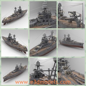 3d model the battleship during ww2 - This is a 3d model of the battleship during WW2,which was a victim of the first wave of attacks when bombs detonated her forward powder magazines, blowing off her bow and sending her to the bottom.
