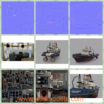 3d model the boat in the sea - This is a 3d model of a boat in the sea,which is tug.The  model is highly detailed and fully textured.