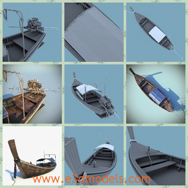 3d model the boat with a long tail - This is a 3d model of the boat with a long tail,which is special and made in wooden materials.
