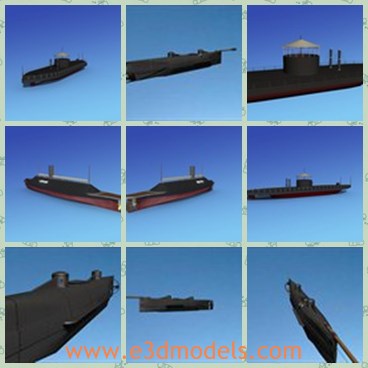 3d model the long war ships - THis is a 3d model of the long war ships,which is the common submarine in 1860.The model  was built to be the first combat submarine for the Rebel Navy and to be used for the attacks on blocading northern ships.