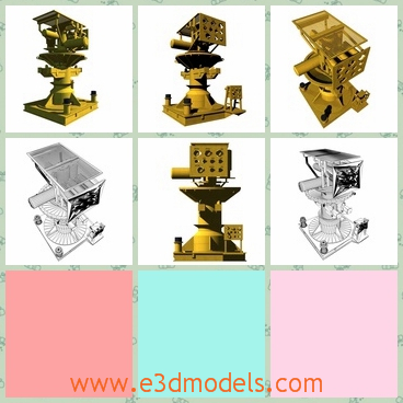 3d model the preventer in yellow - This is a 3d model of the preventer in yellow,which is a large, specialised valve or similar mechanical device, usually installed redundantly in stacks, used to seal, control and monitor oil and gas wells.