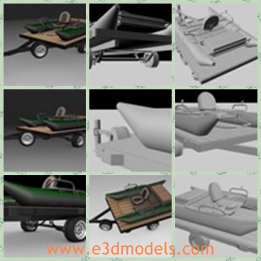 3d model the raft boat - This is a 3d model of the raft boat,which is old and made with three wheels.The model is realistic and made with good quality.