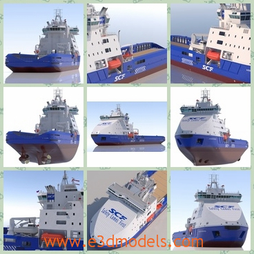 3d model the ship in blue and white - This is a 3d model of the ship in blue and white,which is large and tall.The model is a vessel in the sea.