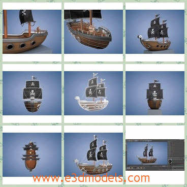 3d model the ship of pirates - This is a 3d model of the ship of pirates,which is signaled by a horrible head of the monster.The ship is not big.