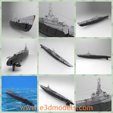 3d model the submarine - THis is a 3d model of the American submarine,which is large and long.The United States Navy Gato class submarine formed the core of the submarine service that was largely responsible for the destruction of the Japanese merchant marine and a large portion of the Imperial Japanese Navy in World War II.