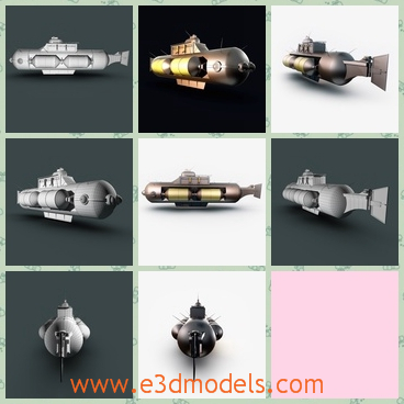 3d model the submarine - This is a 3d model of the fantasy submarine,which is great for underwater scenes and for background decoration, not good for close ups.